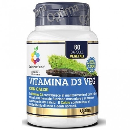 Vitamina D Optima Naturals, Vitamina D3 Veg con Calcio, 60 cps