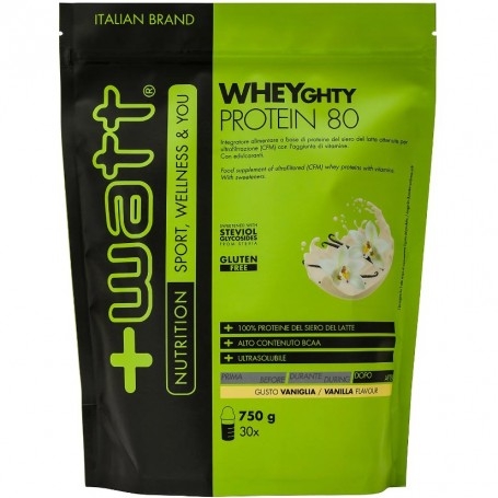 Proteine del Siero del Latte (whey) +Watt, WHEYghty Protein 80, Sacchetto da 750 g