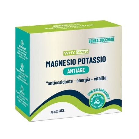 Antiossidanti Why Nature, Magnesio Potassio Antiage, 10 bustine